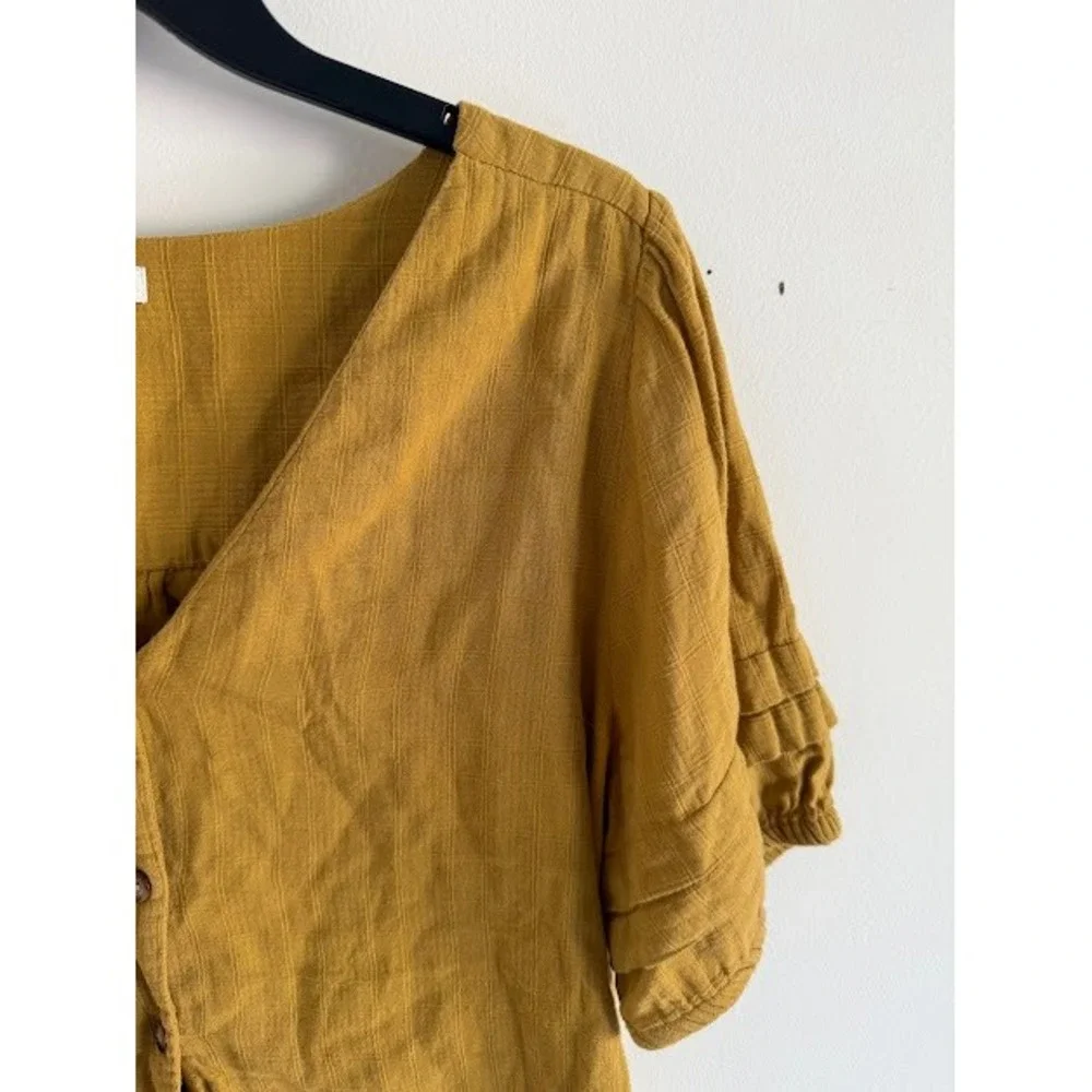 Boho Madewell Ruffle Sleeve Button Front Top Women Large Mustard Yellow